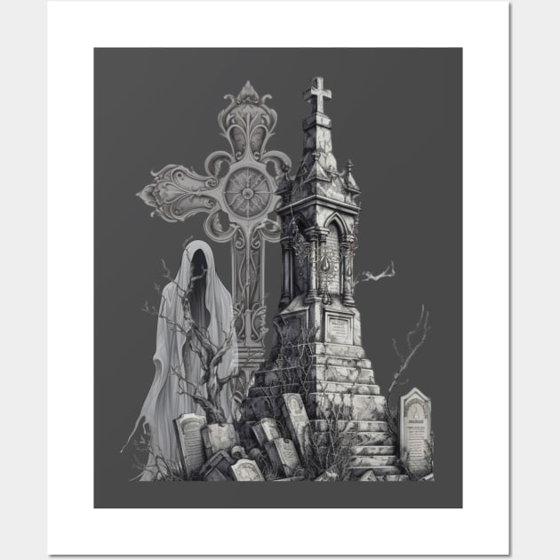 Spooky Ghost Halloween Cemetery Wall Art by mw1designsart